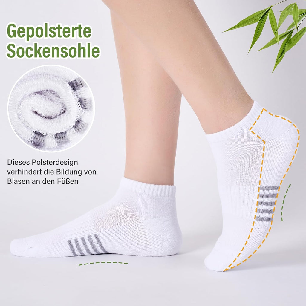 Bambus Sneaker Socken Damen 6/12 Paar, Atmungsaktive Gepolsterte Sportsocken Laufsocken, Anti Schweiß Kurze Socken Damen 39-42 35-38 Bunt, Geschenke für Frauen Sommer