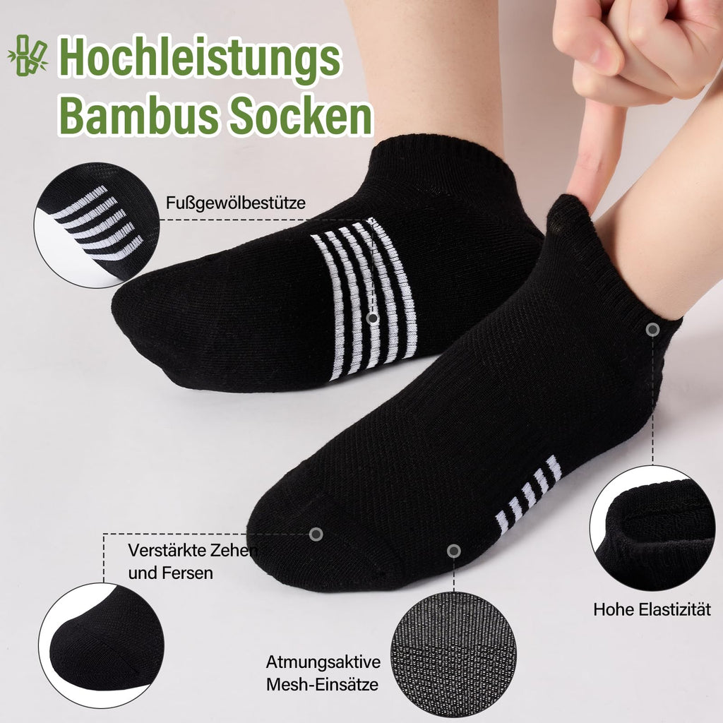 Bambus Sneaker Socken Damen 6/12 Paar, Atmungsaktive Gepolsterte Sportsocken Laufsocken, Anti Schweiß Kurze Socken Damen 39-42 35-38 Bunt, Geschenke für Frauen Sommer