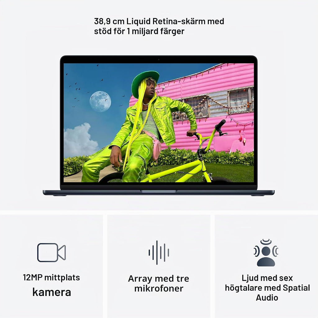 Apple MacBook Air 15,3-tum med M5-chip: Byggd för AI, Liquid Retina-skärm, 16GB enhetligt minne, 512GB SSD, 12 MP Center Stage-kamera, Touch ID, wifi 7, himmelsblå