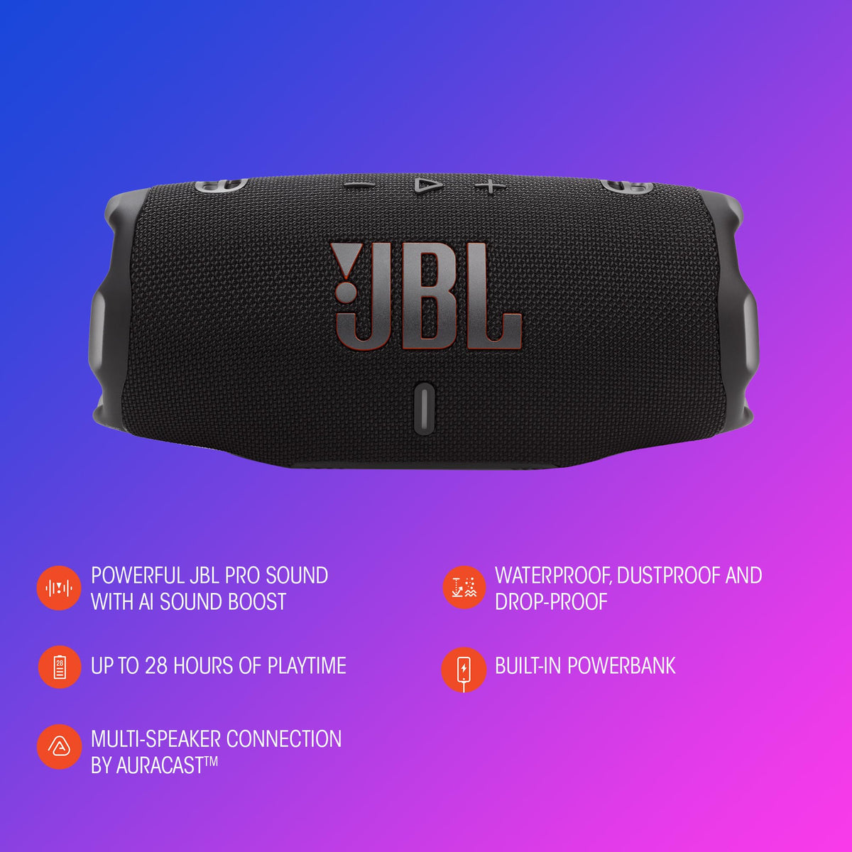 JBL Charge 6 - Portable Waterproof & DropProof Bluetooth Speaker (Blue)