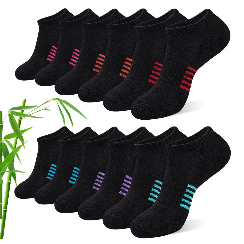 Bambus Sneaker Socken Damen 6/12 Paar, Atmungsaktive Gepolsterte Sportsocken Laufsocken, Anti Schweiß Kurze Socken Damen 39-42 35-38 Bunt, Geschenke für Frauen Sommer