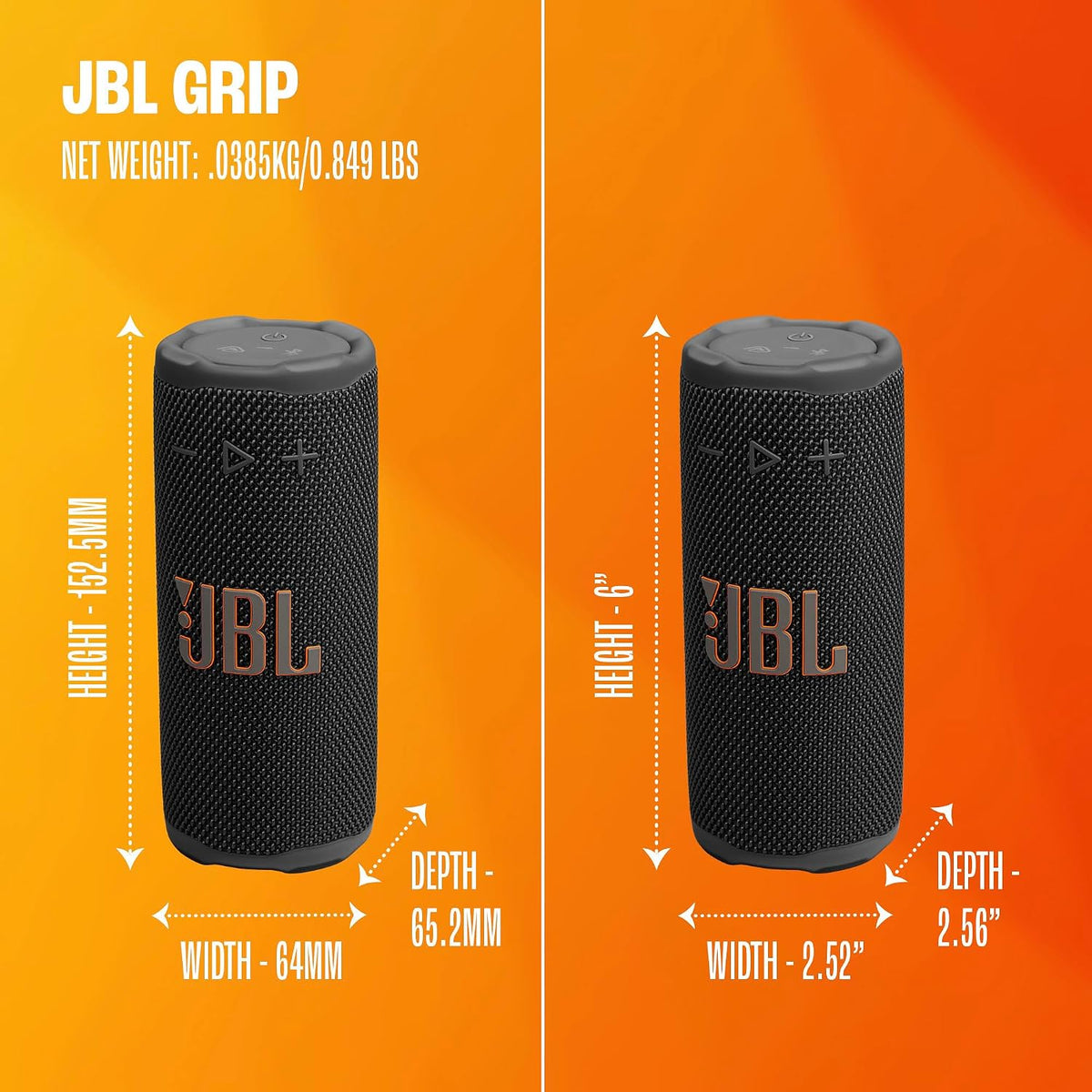 JBL Grip Portable Bluetooth Speaker, Waterproof, Ambient Light - Black