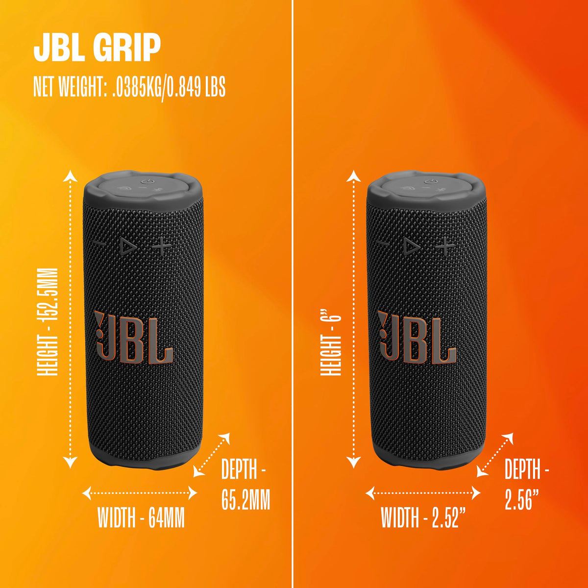 JBL Grip Portable Bluetooth Speaker, Waterproof, Ambient Light - Black