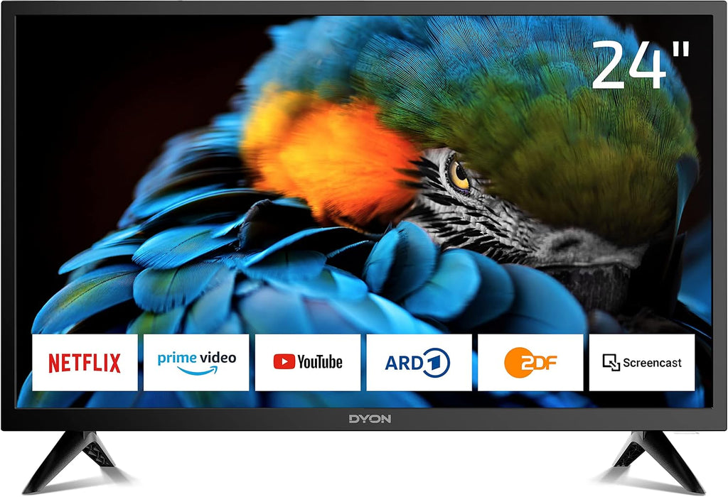 DYON Smart 40 VX-2 Full HD-TV, trippel HD-mottagare (DVB-C/-S2/-T2), App Store, Prime Video, Netflix, YouTube, DAZN, Disney+, svart