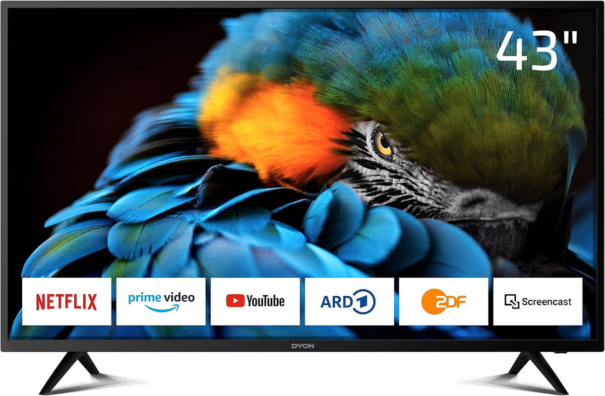 DYON Smart 40 VX-2 Full HD-TV, trippel HD-mottagare (DVB-C/-S2/-T2), App Store, Prime Video, Netflix, YouTube, DAZN, Disney+, svart