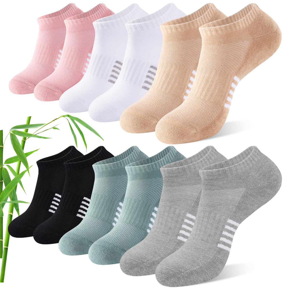 Bambus Sneaker Socken Damen 6/12 Paar, Atmungsaktive Gepolsterte Sportsocken Laufsocken, Anti Schweiß Kurze Socken Damen 39-42 35-38 Bunt, Geschenke für Frauen Sommer