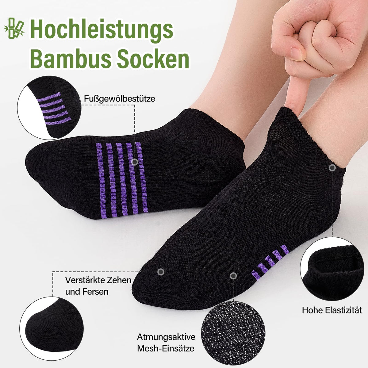 Bambus Sneaker Socken Damen 6/12 Paar, Atmungsaktive Gepolsterte Sportsocken Laufsocken, Anti Schweiß Kurze Socken Damen 39-42 35-38 Bunt, Geschenke für Frauen Sommer