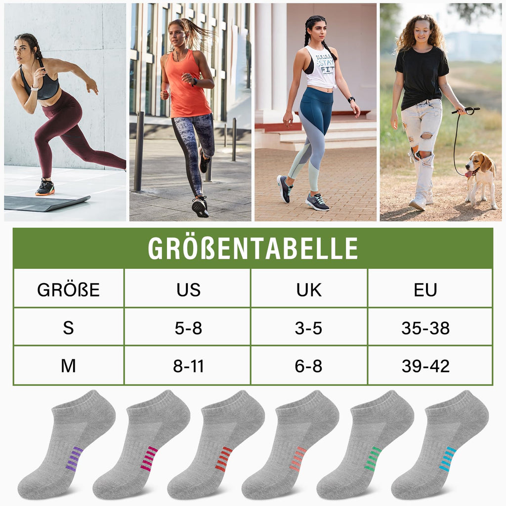 Bambus Sneaker Socken Damen 6/12 Paar, Atmungsaktive Gepolsterte Sportsocken Laufsocken, Anti Schweiß Kurze Socken Damen 39-42 35-38 Bunt, Geschenke für Frauen Sommer