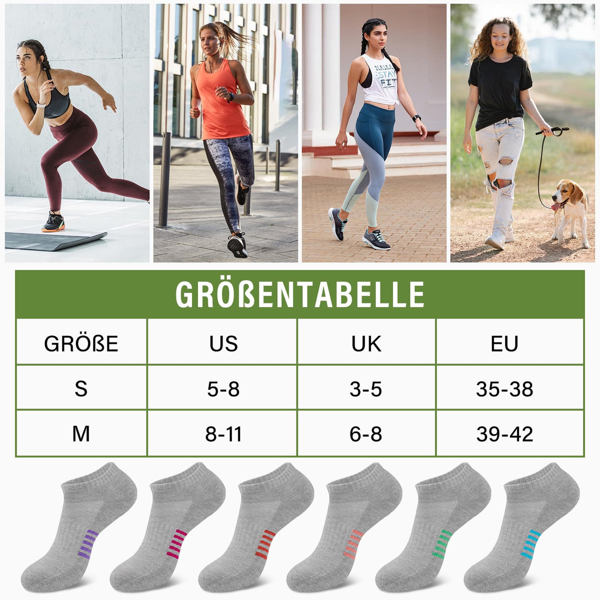 Bambus Sneaker Socken Damen 6/12 Paar, Atmungsaktive Gepolsterte Sportsocken Laufsocken, Anti Schweiß Kurze Socken Damen 39-42 35-38 Bunt, Geschenke für Frauen Sommer
