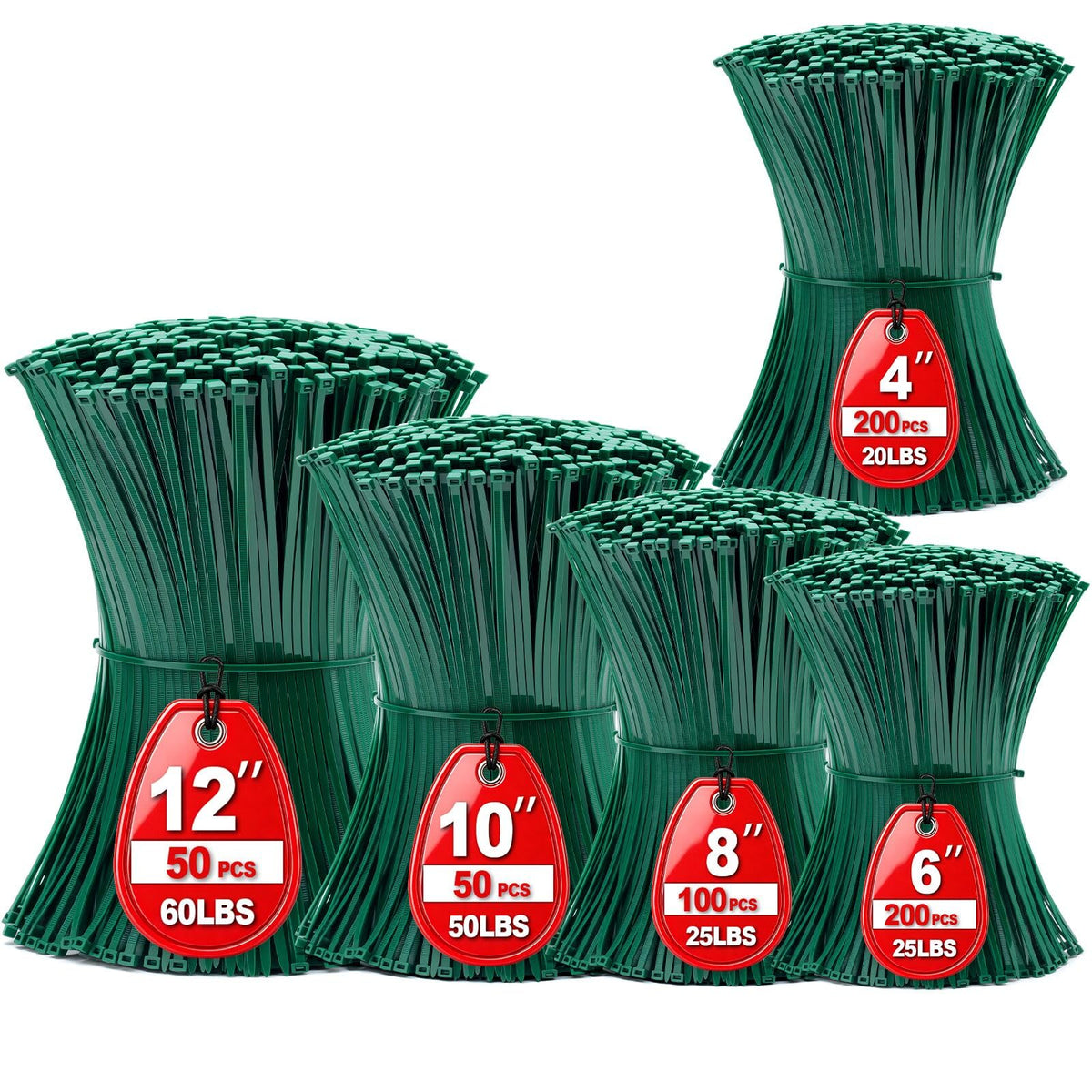 Black Zip Ties Assorted Sizes 4+6+8+10+12-Inch，600PCS Multi-Purpose Self-Locking Nylon Cable Tie,Wire Tie Perfect for Home,Garden Trellis,Office,Garage and Workshop.