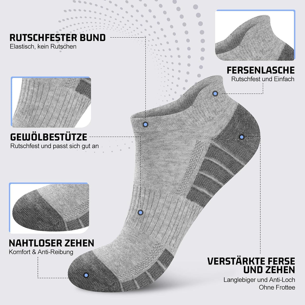 Sneaker Socken Herren Damen 10/20 Paar – Atmungsaktive Sportsocken