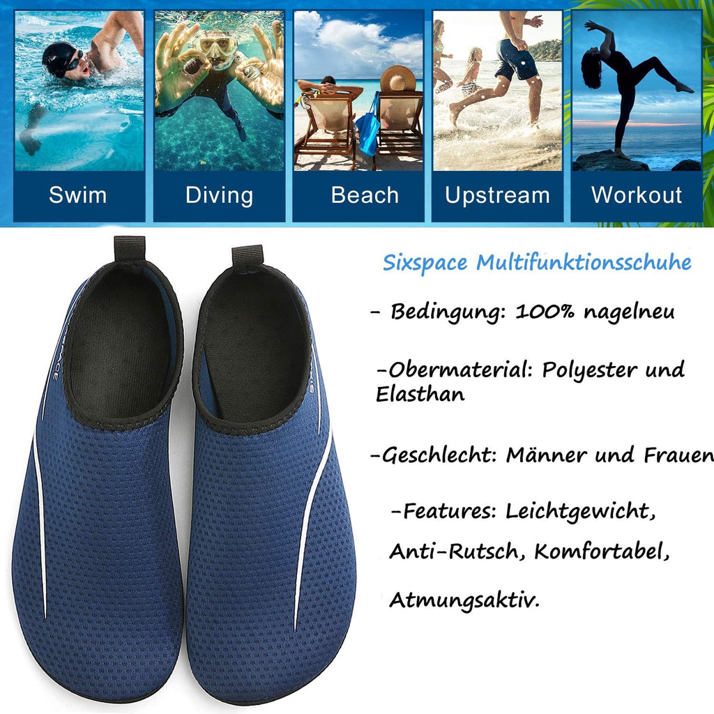 Sixspace Unisex Badeschuhe Wasserschuhe mit Rutschfester Sohle, Gr.34-47