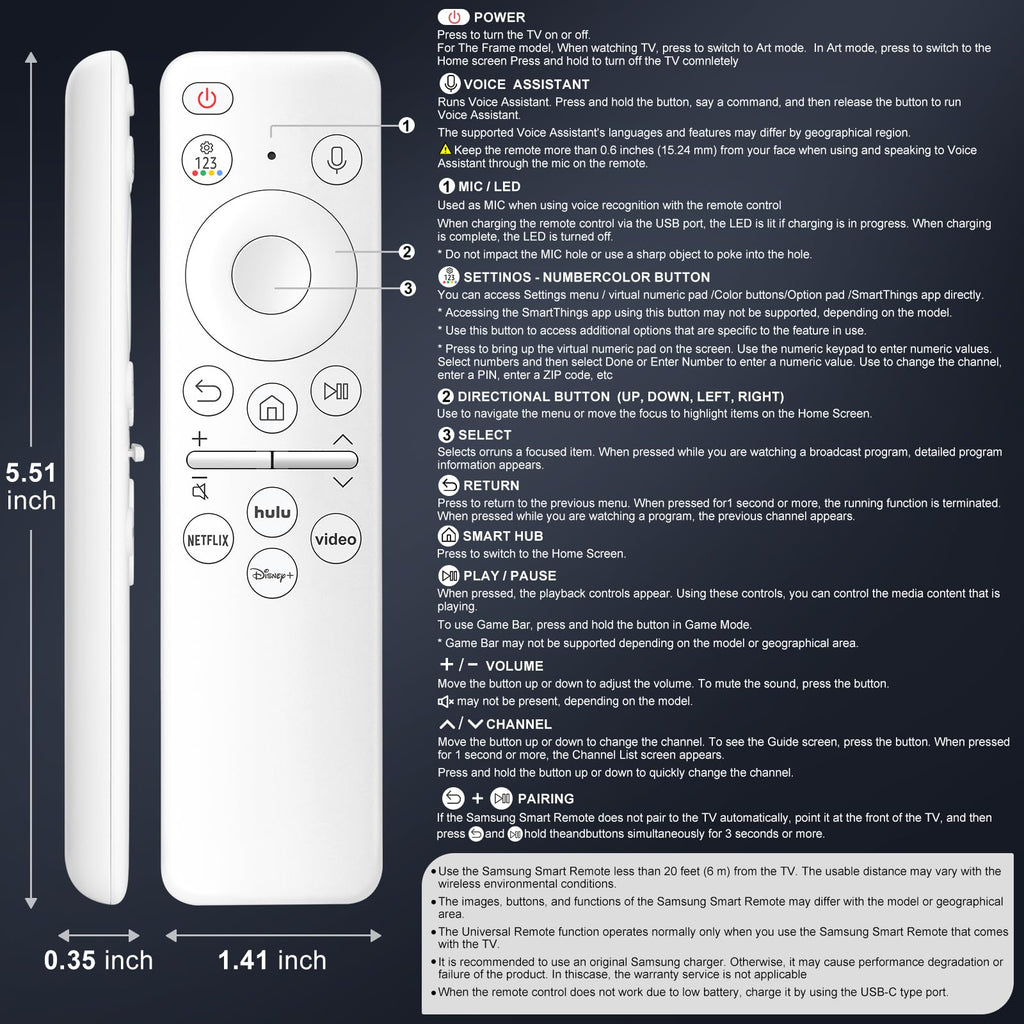 Replacement Voice Remote for Samsung-TV-Remote Control Compatible for All Samsung with Voice Function Smart Curved Frame QLED LED LCD 8K 4K TVs
