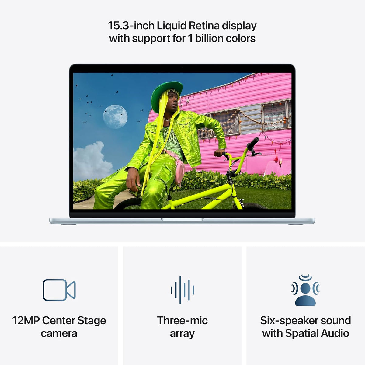 Apple MacBook Air 15,3-tum med M5-chip: Byggd för AI, Liquid Retina-skärm, 16GB enhetligt minne, 512GB SSD, 12 MP Center Stage-kamera, Touch ID, wifi 7, himmelsblå