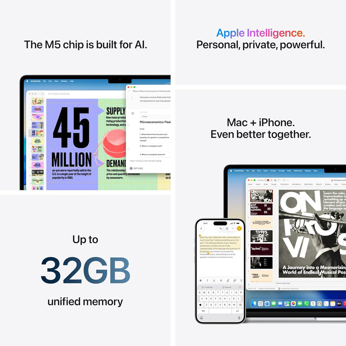 Apple MacBook Air 15,3-tum med M5-chip: Byggd för AI, Liquid Retina-skärm, 16GB enhetligt minne, 512GB SSD, 12 MP Center Stage-kamera, Touch ID, wifi 7, himmelsblå