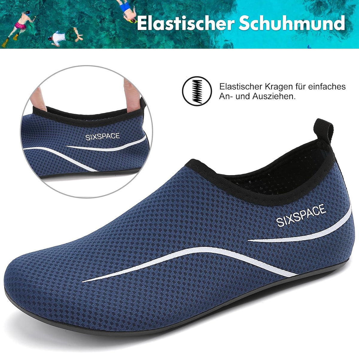 Sixspace Unisex Badeschuhe Wasserschuhe mit Rutschfester Sohle, Gr.34-47