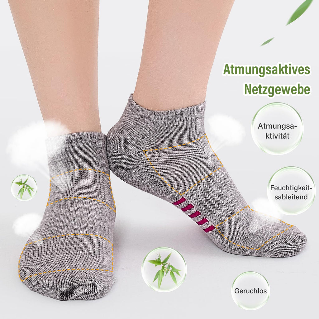 Bambus Sneaker Socken Damen 6/12 Paar, Atmungsaktive Gepolsterte Sportsocken Laufsocken, Anti Schweiß Kurze Socken Damen 39-42 35-38 Bunt, Geschenke für Frauen Sommer