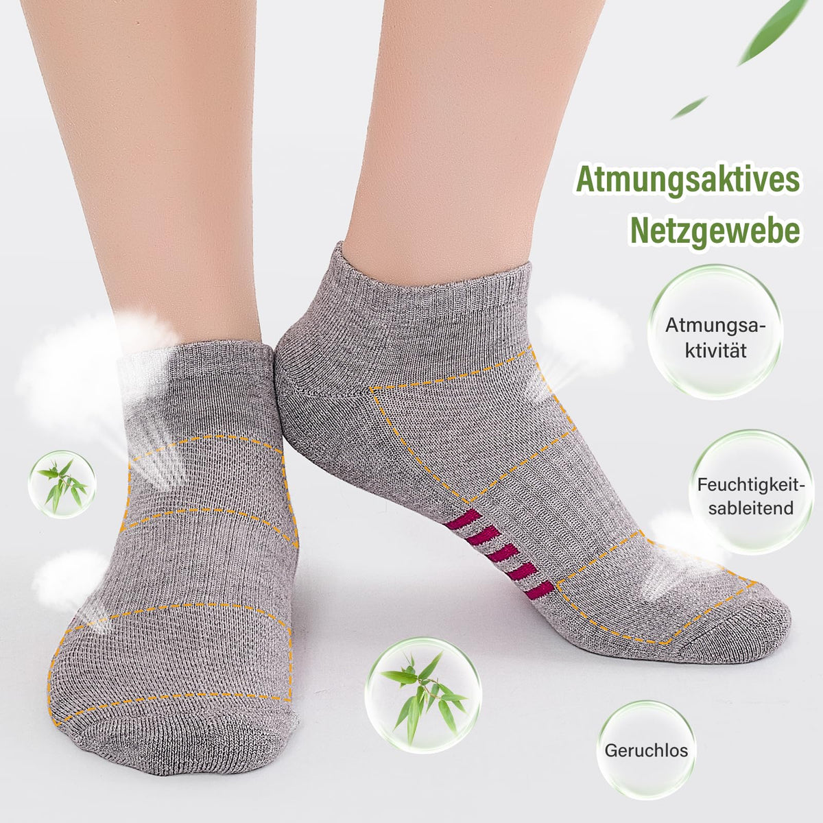 Bambus Sneaker Socken Damen 6/12 Paar, Atmungsaktive Gepolsterte Sportsocken Laufsocken, Anti Schweiß Kurze Socken Damen 39-42 35-38 Bunt, Geschenke für Frauen Sommer