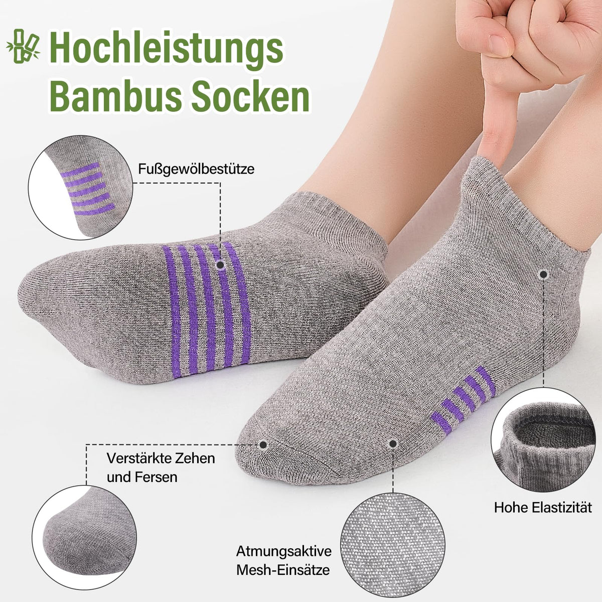 Bambus Sneaker Socken Damen 6/12 Paar, Atmungsaktive Gepolsterte Sportsocken Laufsocken, Anti Schweiß Kurze Socken Damen 39-42 35-38 Bunt, Geschenke für Frauen Sommer