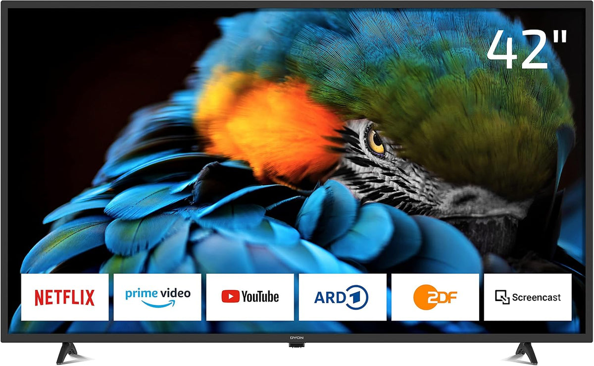 DYON Smart 40 VX-2 Full HD-TV, trippel HD-mottagare (DVB-C/-S2/-T2), App Store, Prime Video, Netflix, YouTube, DAZN, Disney+, svart