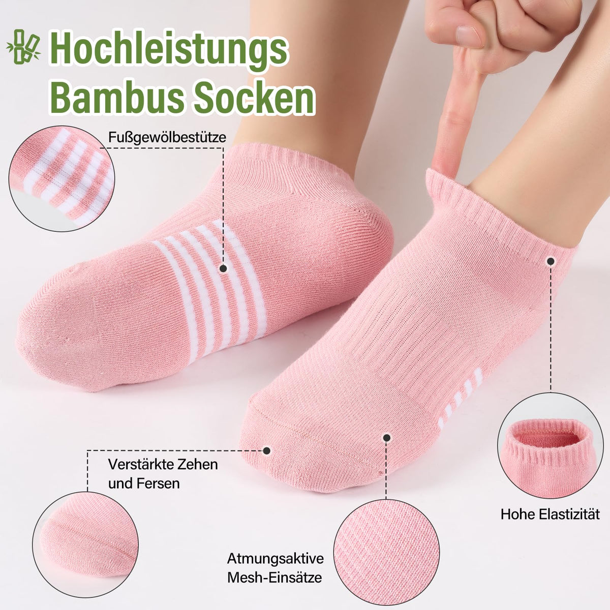 Bambus Sneaker Socken Damen 6/12 Paar, Atmungsaktive Gepolsterte Sportsocken Laufsocken, Anti Schweiß Kurze Socken Damen 39-42 35-38 Bunt, Geschenke für Frauen Sommer