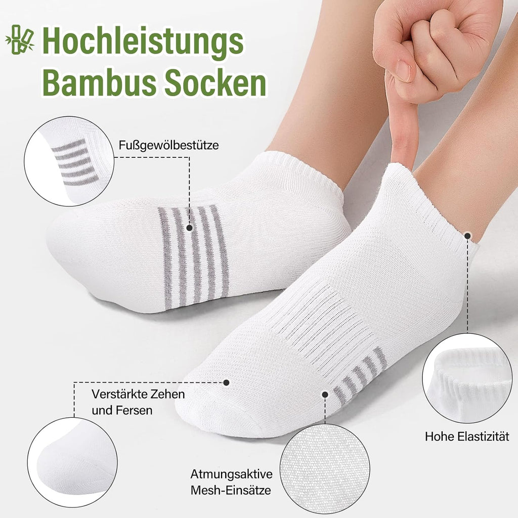 Bambus Sneaker Socken Damen 6/12 Paar, Atmungsaktive Gepolsterte Sportsocken Laufsocken, Anti Schweiß Kurze Socken Damen 39-42 35-38 Bunt, Geschenke für Frauen Sommer