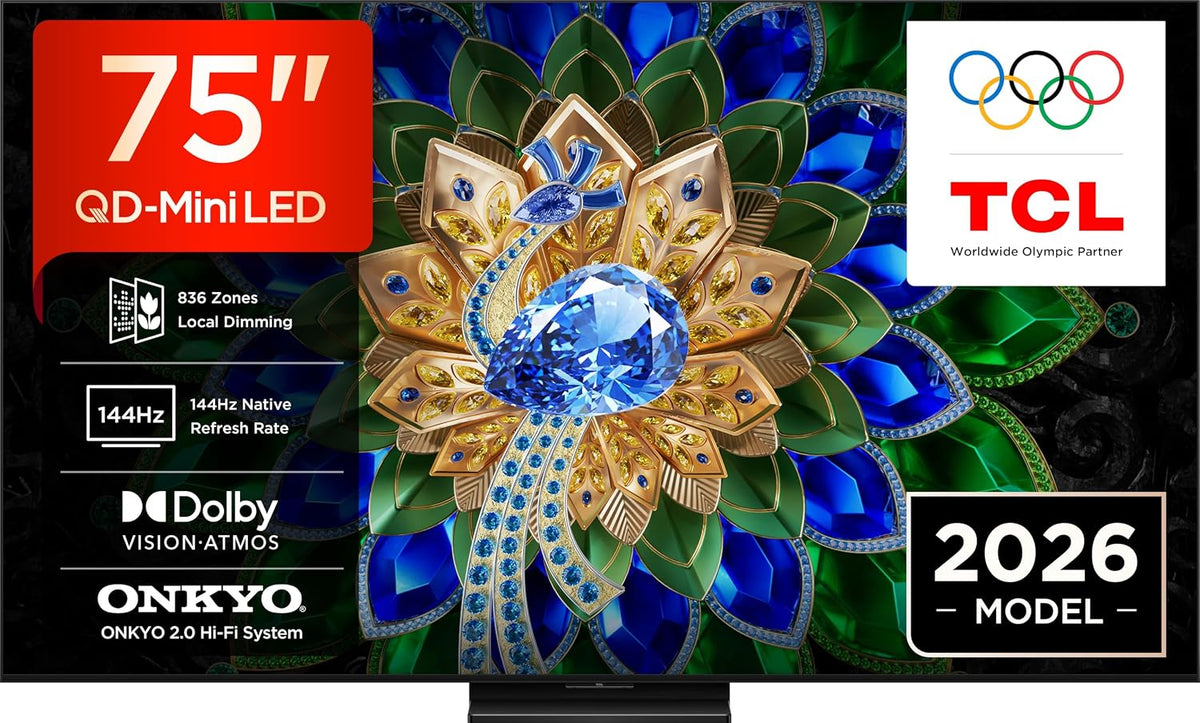 TCL 75" A400U 4K QD Mini-LED TV, 720 dimringszoner, 2500 nits, 288 Hz VRR, Google TV