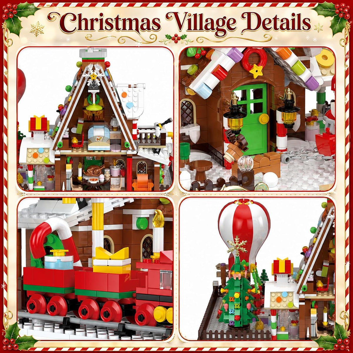 Adventskalender 2026 Gingerbread House minibyggnadsset med ljus, 24 dagars nedräkning julby huvudgata byggsats med julgran tåg, varmluftballong, presentleksak för vuxna barn