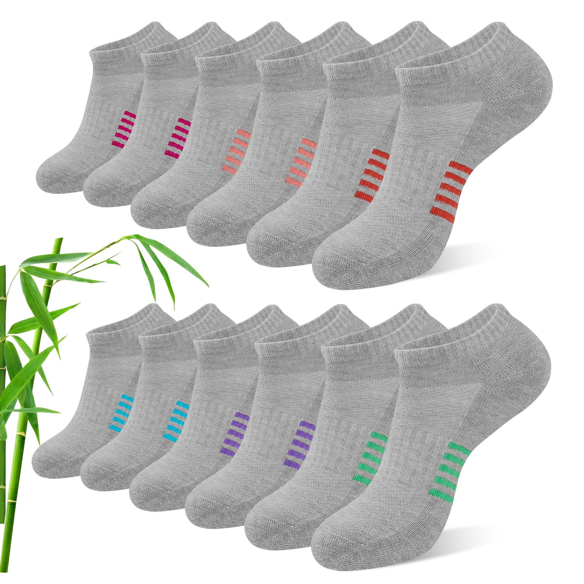Bambus Sneaker Socken Damen 6/12 Paar, Atmungsaktive Gepolsterte Sportsocken Laufsocken, Anti Schweiß Kurze Socken Damen 39-42 35-38 Bunt, Geschenke für Frauen Sommer