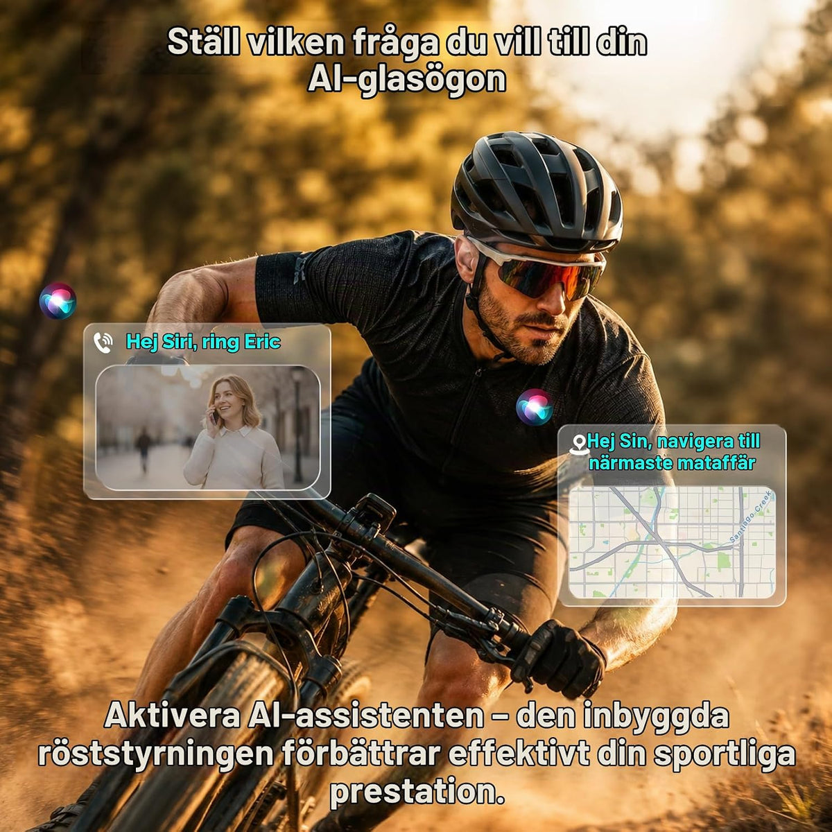2026 Smart Glasses AI-glasögon – TR90 ram, ChatGPT röstassistent, realtidsöversättning, Open Ear Audio, handsfree-funktion, UV400 KI cykelglasögon sol sportglasögon för män kvinnor