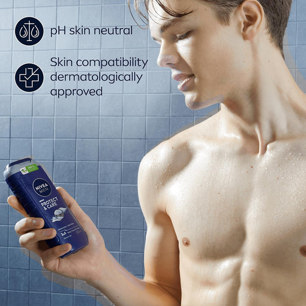 NIVEA MEN Protect and Care 3-i-1 Duschgel för Ansikte, Hår & Kropp, 250 ml