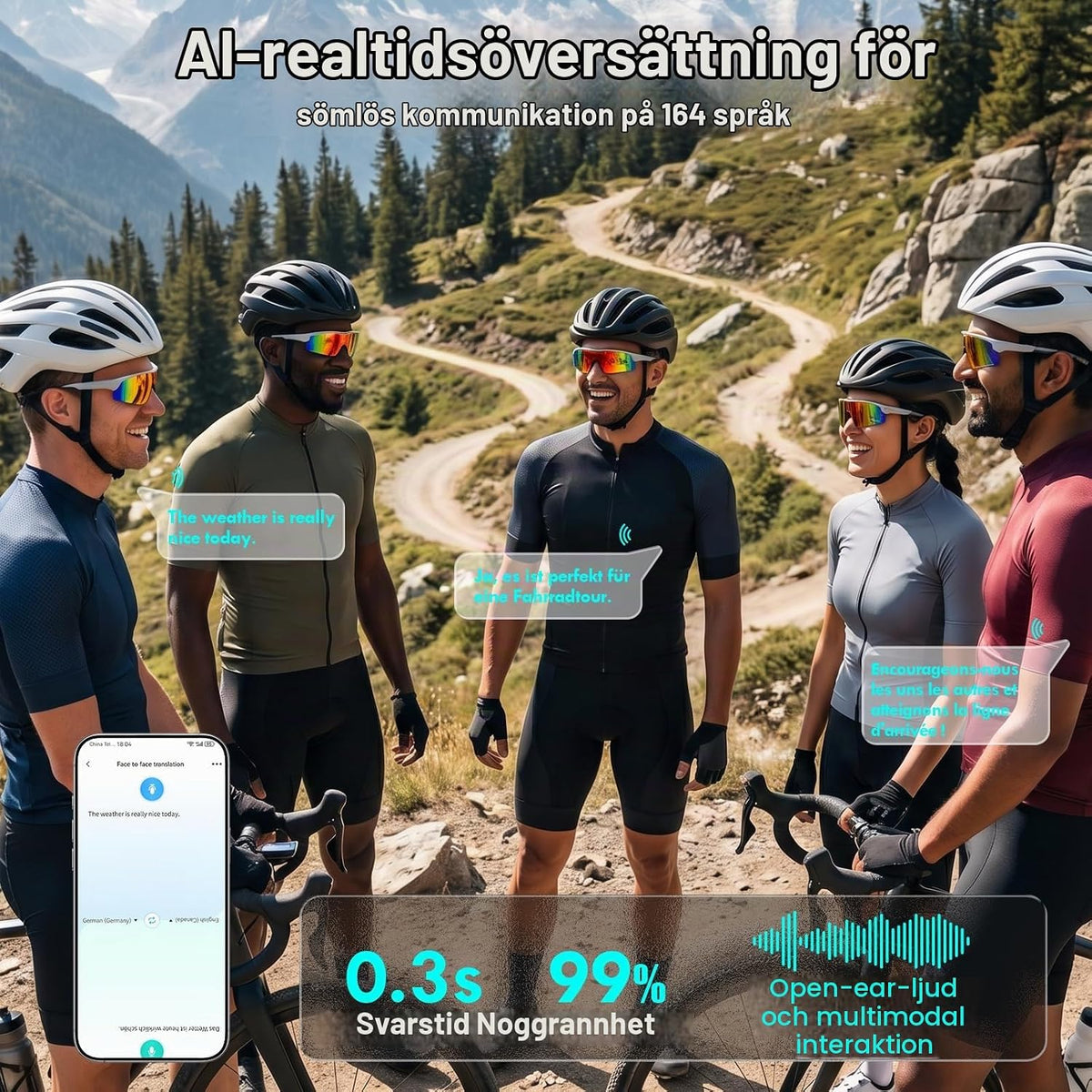 2026 Smart Glasses AI-glasögon – TR90 ram, ChatGPT röstassistent, realtidsöversättning, Open Ear Audio, handsfree-funktion, UV400 KI cykelglasögon sol sportglasögon för män kvinnor