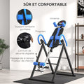 Table d'inversion de musculation pliable ceinture de sécurité réglable angle ajustable 3 niveaux 79x114x153cm bleu noir