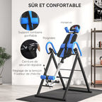 Table d'inversion de musculation pliable ceinture de sécurité réglable angle ajustable 3 niveaux 79x114x153cm bleu noir