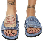 Denim Women's Cool Round Head Flat Slides Blue/Black