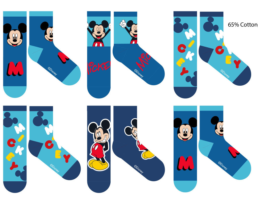 Disney Mickey Mouse kids cotton regular socks - 6 pairs/pack - 23-26