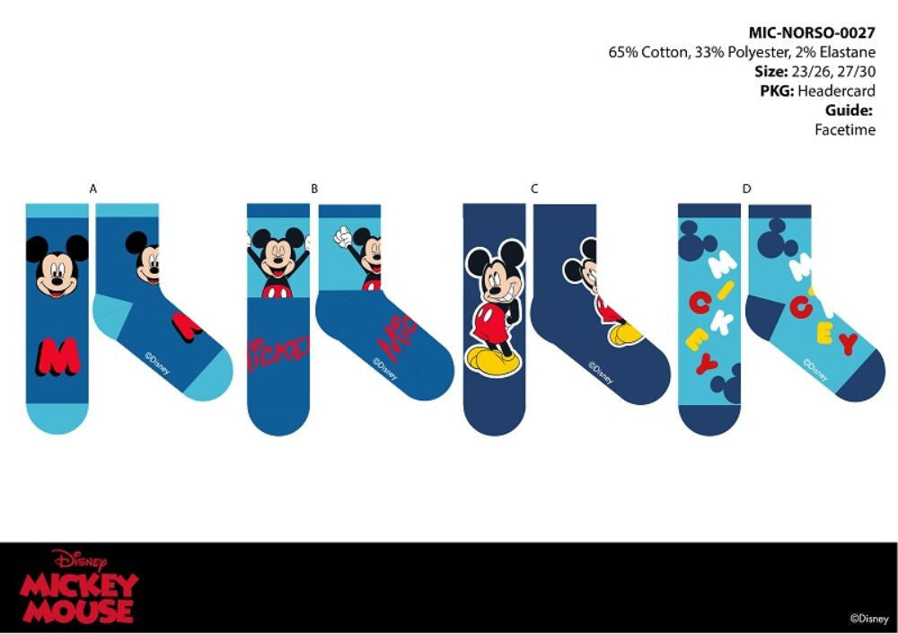 Disney Mickey Mouse kids cotton regular socks - 4 pairs/pack - 23-26