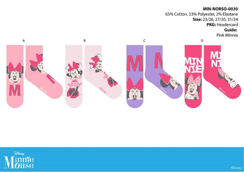 Disney Minnie Mouse kids cotton regular socks - 4 pairs/pack - 31-34
