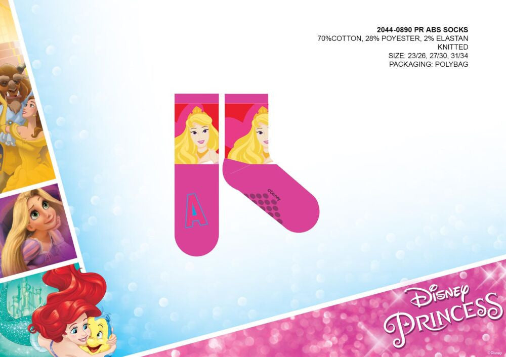 Disney princesses anti-slip ankle socks for kids - pink - 31-34