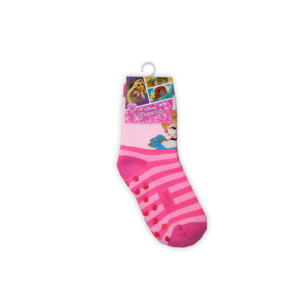 Kids' ankle socks with anti-slip - Disney Princesses - full socks - pink stripes - 31-34