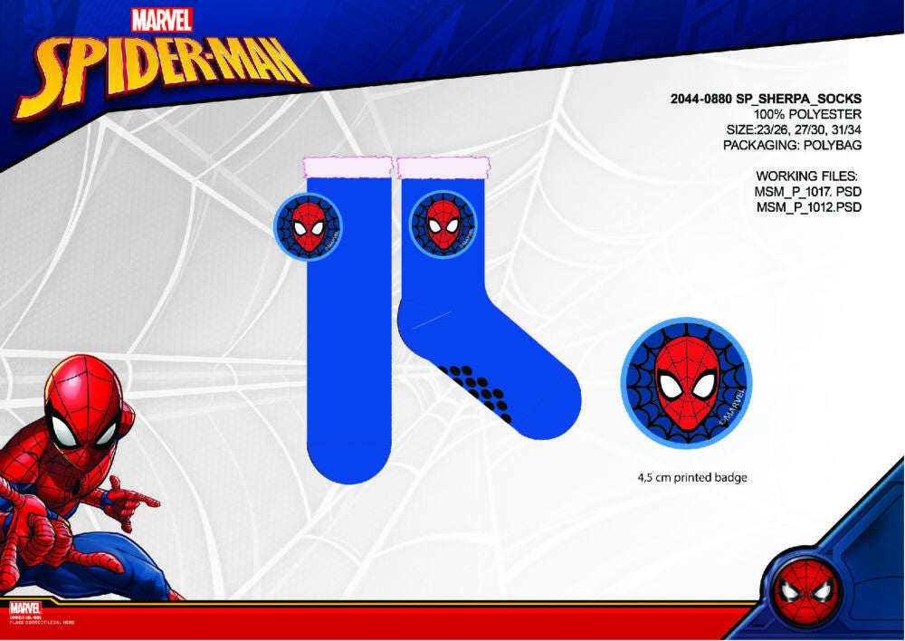 Spiderman anti-slip warm winter socks for kids - sherpa socks - navy blue - 27-30