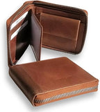 Cartera Zipper de Cuero Camel – Estilo Clásico –