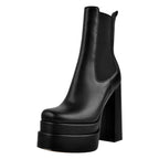 Double Platform Black Leather Ankle Boots