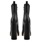Double Platform Black Leather Ankle Boots