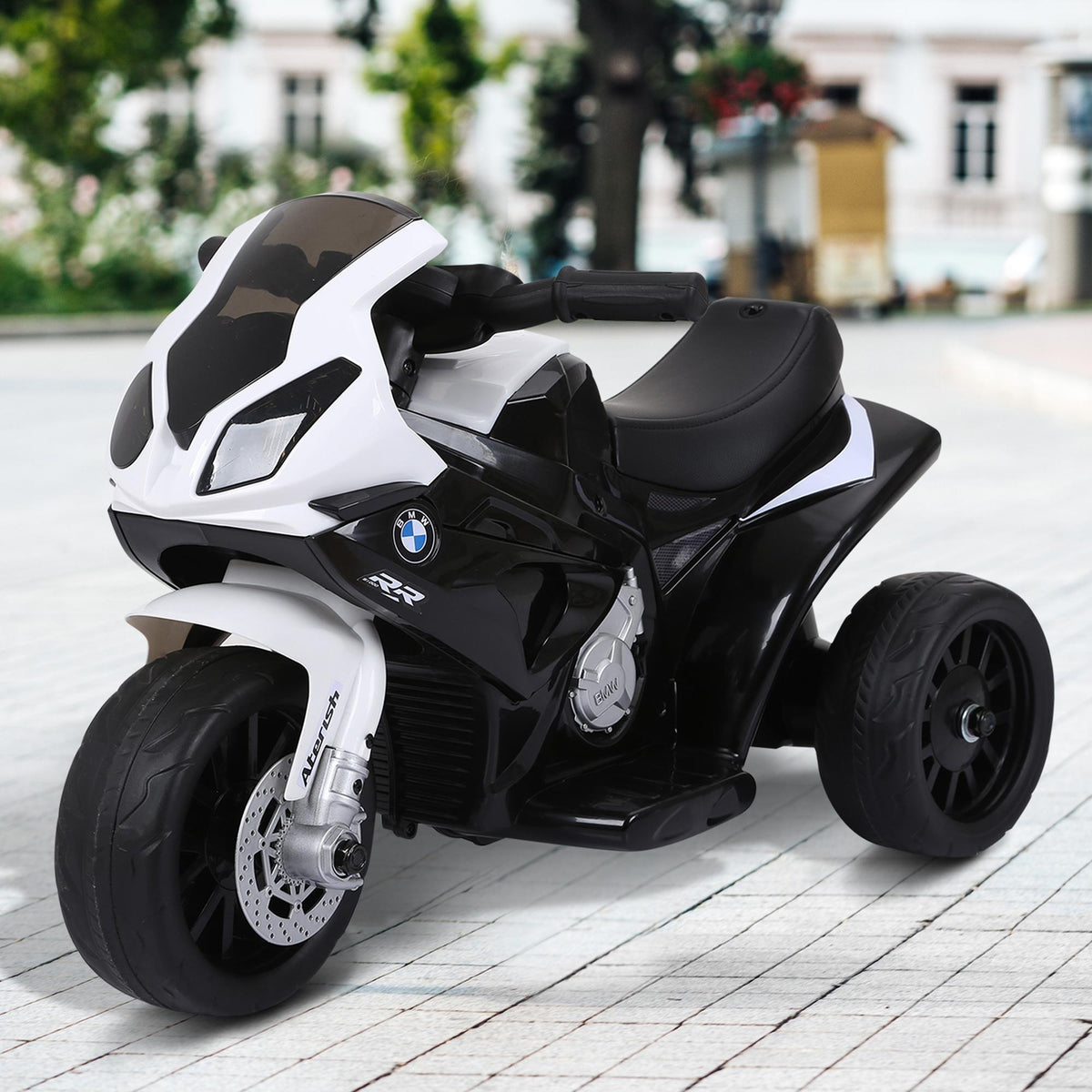 Moto électrique enfants sous licence BMW S1000 RR, 3 roues, 6V et 2,5 Km/h, voiture électrique enfants avec effets lumineux et sonores, moto enfant, charge max. 20 kg, noir