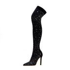 Gem Encrusted Black Thigh High Sock Boots