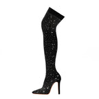 Gem Encrusted Black Thigh High Sock Boots