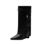 Leather Foldover Slouchy Knee High Boots