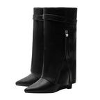 Leather Foldover Slouchy Knee High Boots