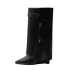 Leather Foldover Slouchy Knee High Boots